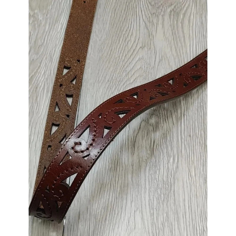Brighton Women's Belt Brown Western Pattern Silver‎ Buckle Sz M 28